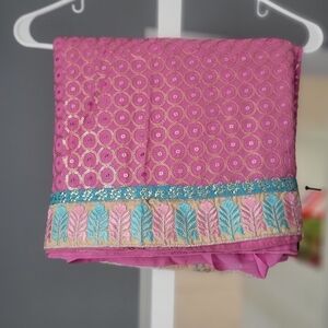 Heavy saree with embroidery pink/blue